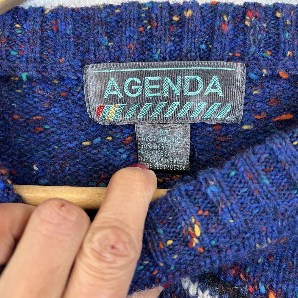 VTG Agenda Mens M Wool blend Blue Geometric Colorful Speckled Knit Sweater - Picture 3 of 8